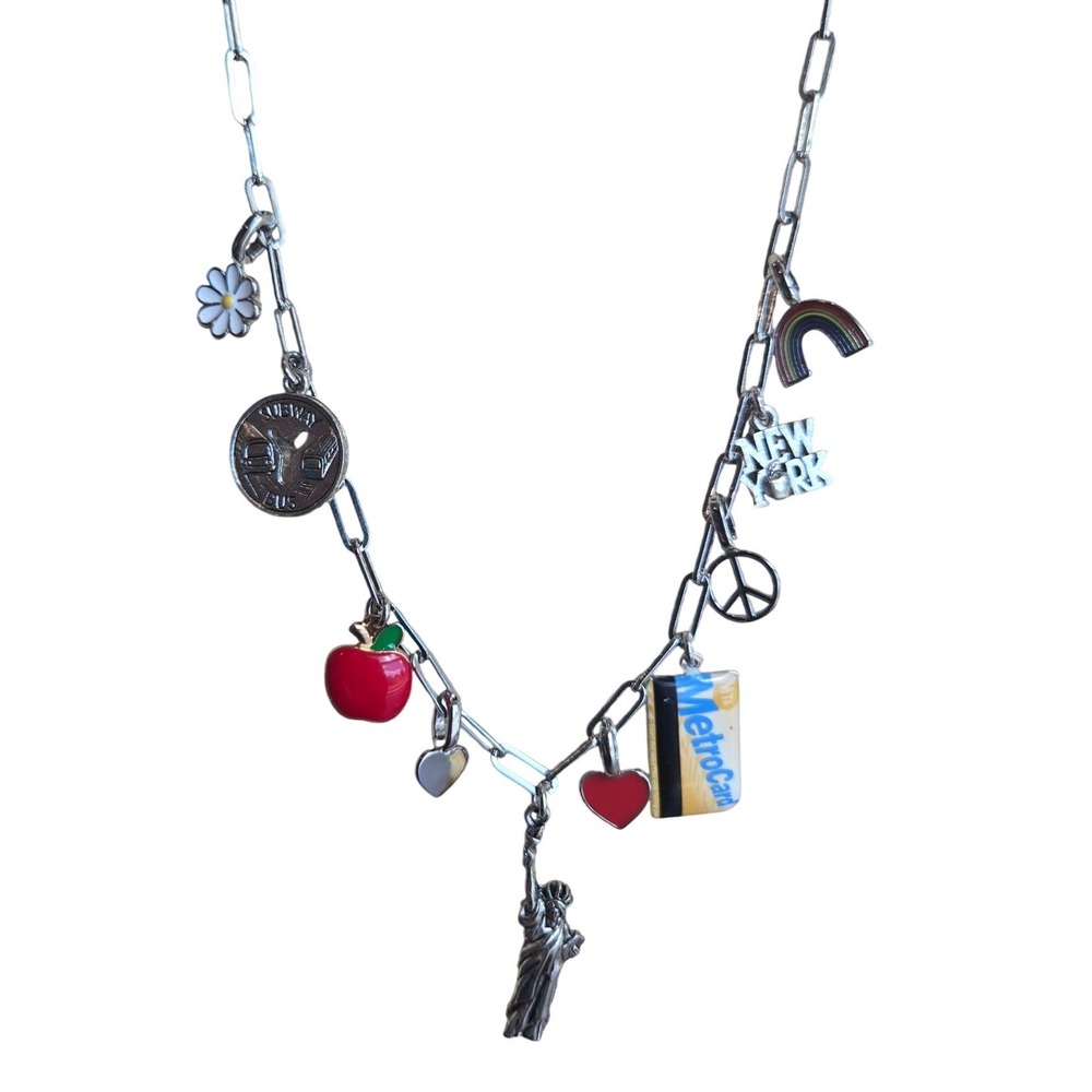 Brooklyn Charm Necklace Silver Paperclip NYC Apple Daisy Heart Rainbow Whimsical